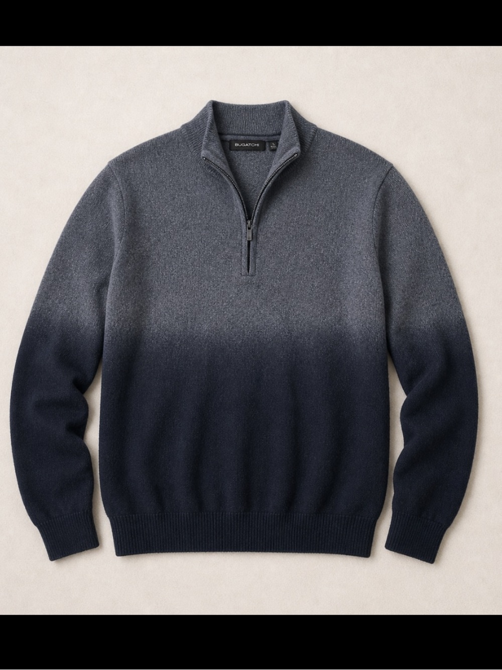 Bugatchi Merino Wool 1/4 Zip Sweater Ombre Gray Black Men’s Large